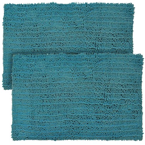 Raphael Rozen Elegant Bath Set of 2 Microfiber Shag Bath Mat, Non slip Backing, Ultra Soft, Extremely absorbent and Fast Drying. Durable, Easy Cleaning, Machine Washable. 5 Turquoise 21"x34"