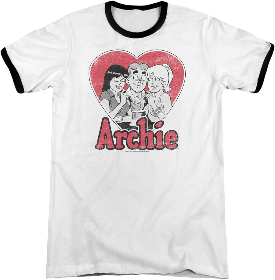 Archie Comics Milkshake Mens Adult Heather Ringer Shirt White/Black 3X