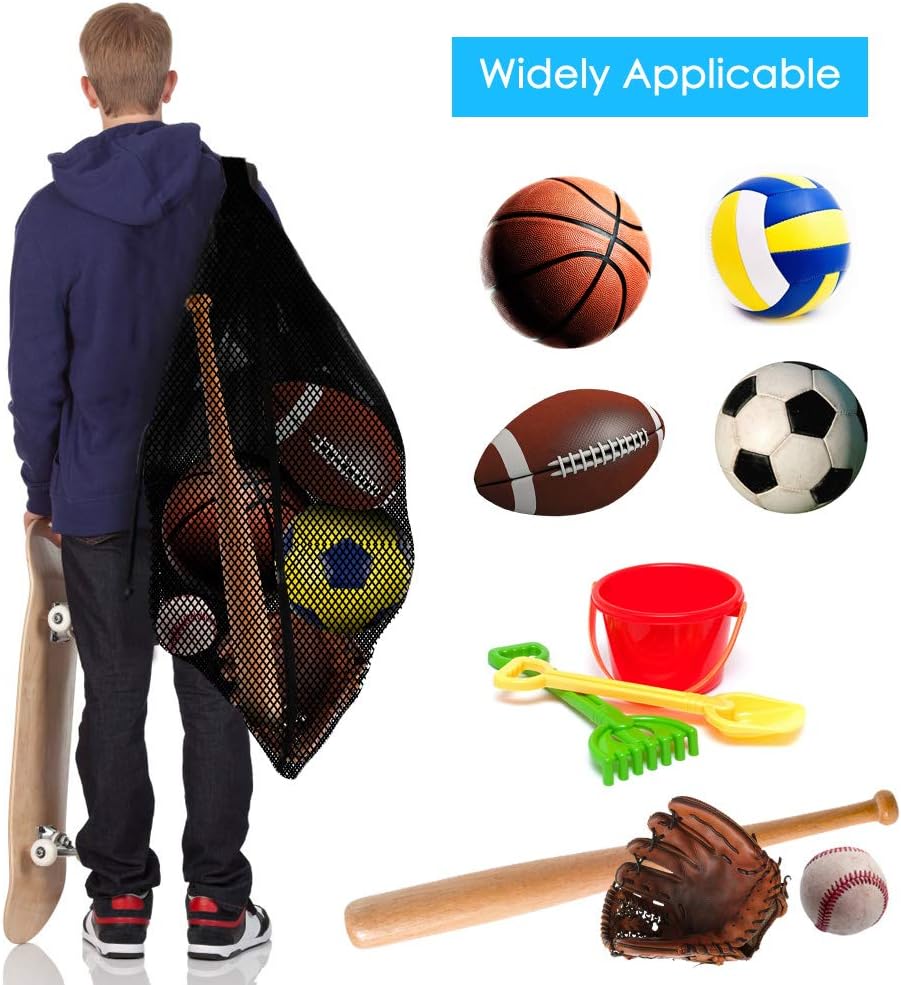 BROTOU 2 Pack Extra Large Sports Ball Bag Mesh Socce Ball Bag Heavy Duty Drawstring Bags Team Work for Holding Basketball, Volleyball, Baseball, Swimming Gear with Shoulder Strap (30” x 40”)