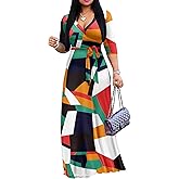 FANDEE Plus Size Maxi Dress for Women Casual Summer Sundress V-Neck 3/4 Sleeve
