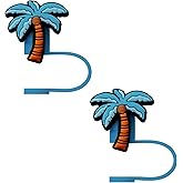 STRACOUPI Coconut Tree Silicone Straw Covers for Stanley Cup, Reusable, Cute Toppers Accessories for Tumblers, 2PCS Decorative & Personalized Straw Cover Cap (a)
