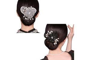 Yeria 2PCS Ins Style Elegant Lazy Hair Curler, Fabric & Rhinestone Hair Bun Maker for Long Hair, Silver, Clip