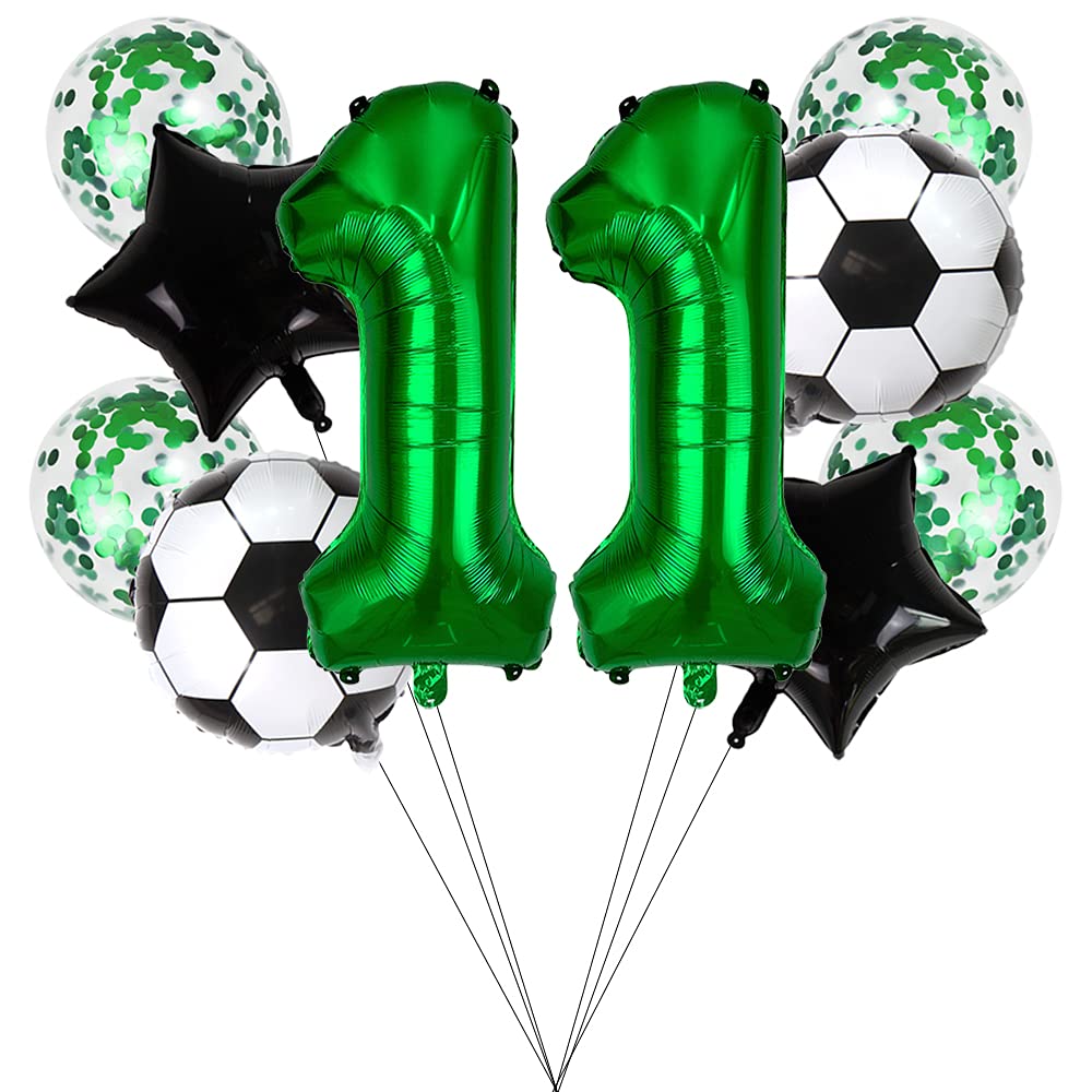 Liitata 11th Football Birthday Decorations - Dark Green Number 11 Foil Balloon with Black Star and Sequin for Kids Boys Birthday Party Supplies
