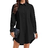 MISMI Women's Casual Shirt Dress Collar V Neck Button Down Loose Long Sleeve Mini Dresses with Pocket