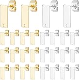 DICOSMETIC 40Pcs 2 Colors Stud Earring Findings Rectangle Earrings Studs with Loop Stainless Steel Earring Stud 3x5mm Stud Dangle Earring Findings for DIY Earrings Making, Hole:1mm