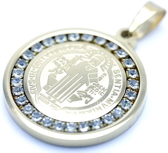 Amazon シルバーワン 聖ベネディクトゥスのメダイ ジルコニア付き金ペンダント トップ ネックレス メンズ On ステンレス ゴールド 標準サイズ クロス ネックレス 通販