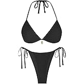 ZAFUL Halter Bikini for Women Sexy Bikini Sets Side Tie High Cut Swimsuis Trendy 2 Piece Bathing Suits