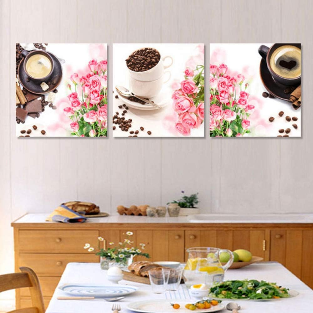 Wlkj Boutique Hd Print Modern Canvas Painting Coffee Flowers Canvas Pictures For Living Room Store Decoration Home Decor Wall Pictures 40x40cmx3pcs Amazon Co Uk Kitchen Home