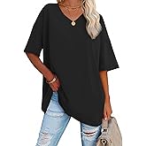 ATHMILE Womens Oversized Shirts V Neck Plus Size Spring Workout Summer Tops Beach Vacation 2026 Gym Clothes Basic Tee