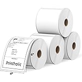 Printholic 4 Rolls 4" x 6" Direct Thermal Shipping Label Compatible for Zebra 2844 ZP-450 ZP-500 ZP-505 Printers, Permanent Adhesive, Perforated Postage Label Paper - 450 Labels/Roll, 1" Core