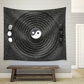 Zen Garden in Black Sand - Fabric Wall Tapestry Home Decor - 51x60 inches