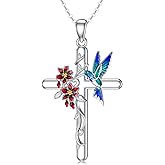 LONAGO Hummingbird Necklace 925 Sterling Silver Hummingbird Cross Pendant Necklaces Hummingbirds Jewelry Gifts for Women (F-hummingbird)