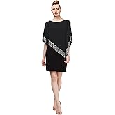 S.L. Fashions Women's Short Capelet Overlay Dress with Metallic Trim