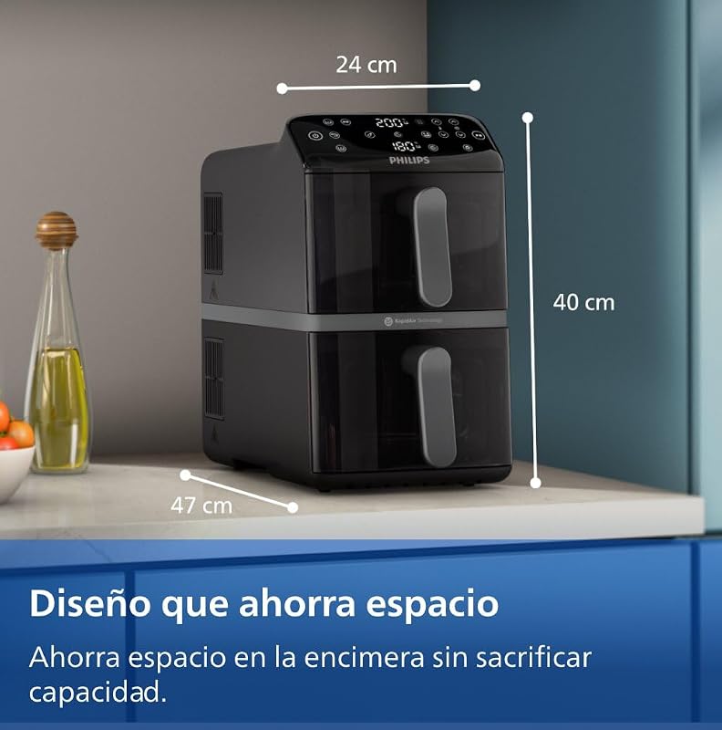 4000 Airfryer - Freidora de Aire doble Cesta Vertical 10L, Negro — foto 3 de 8