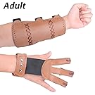 XTACER (Finger Protector & Arm Guard) 3-Strap Leather Arm Guard with Three Fingers Design Archery Finger Protector Traditional Shooting Glove Fits for Hunting Recurve Bow