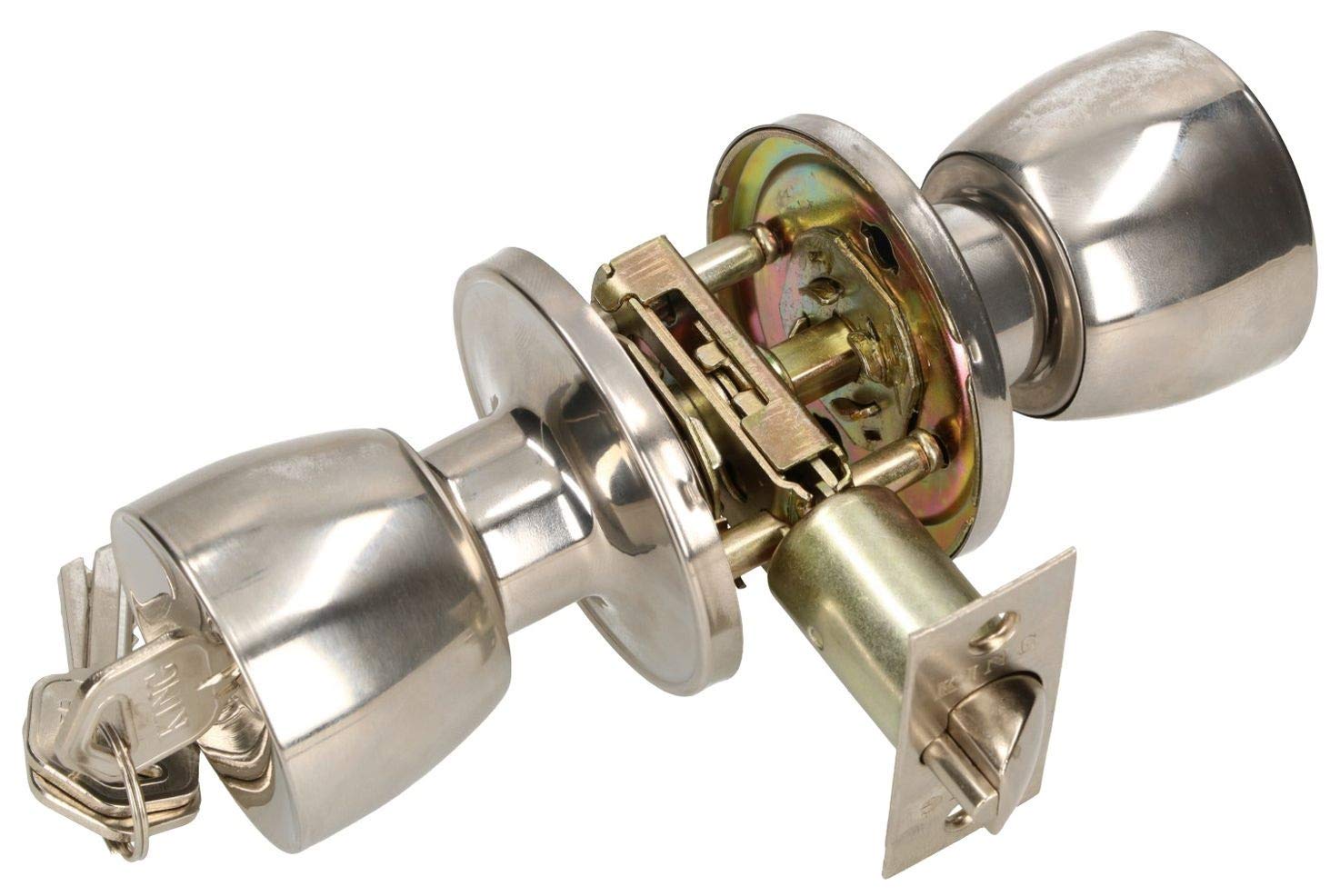 KOTARBAU Door Knob with Lock Metal Rotary Knob Cylinder Locking Round Door Handle Rotatable Lock Handle Lock with 3 Keys Rosette Mortice Lock for Door Locks Internal (Chrome)