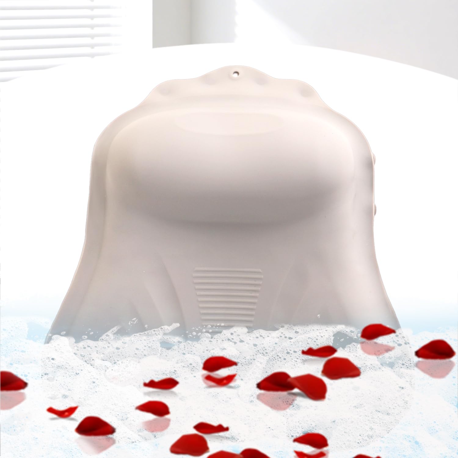 Photo 1 of Silicone Bath Pillow for Tub – Ergonomic Bathtub Headrest with Inflatable Air Cushion, Non-Slip Suction Cups & Neck/Back Support – Comfortable Spa Bath Accessory for Relaxation (Cream White)