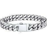 Bestyle Thick Mens Cuban Link Chain Bracelets, Durable Real 18K Gold/Black Metal Plated Solid Stainless Steel Hand Chain Cuban Bracelets for Men, Silver Black Gold Bracelets for Father Husband