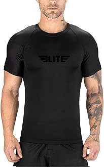 Elite Sports BJJ Jiu Jitsu Rash Guards, Men’s BJJ, No GI, MMA Ranked Short Sleeve Compression Base Layer Rash Guard