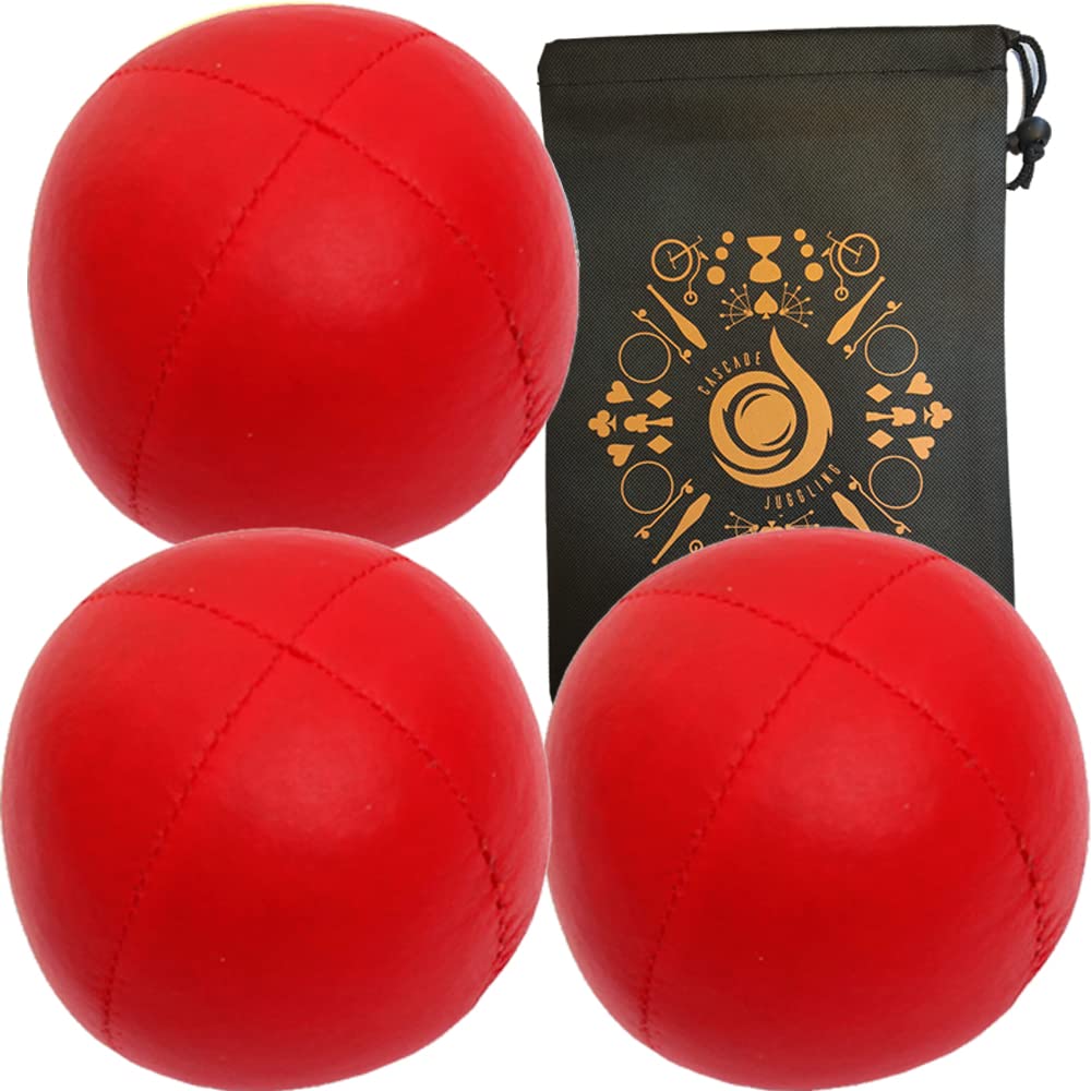 3 x Pro Cascade XL 180g Juggling Balls - Large Sized Quality Thud Beanbags & Bag - Set of 3 Juggling Thuds (Red)