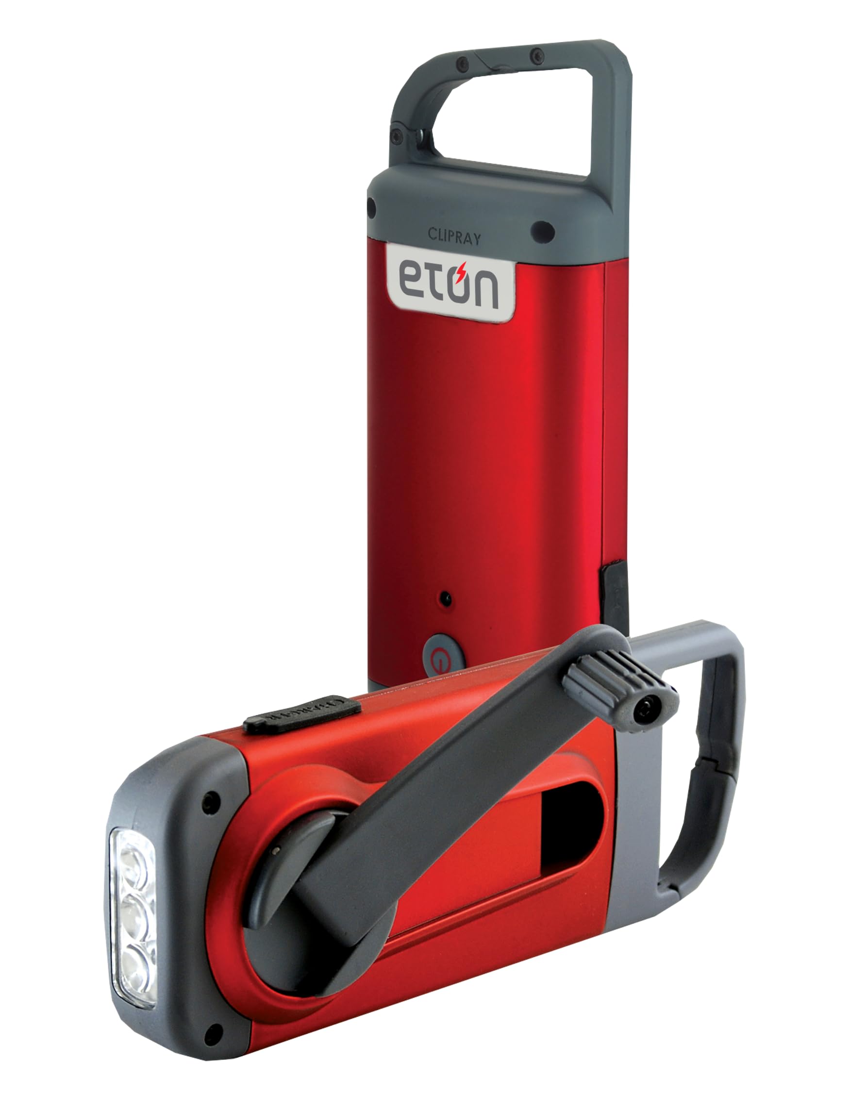 Photo 1 of Eton Crank-Powered Clipray Flashlight & Smartphone Charger, Hand Crank Emergency Power, Portable LED Light with Carabiner Clip, Cherry Red