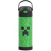 THERMOS FUNTAINER 16 Ounce Stainless Steel Vacuum Insulated Bottle with Wide Spout Lid, MINECRAFT