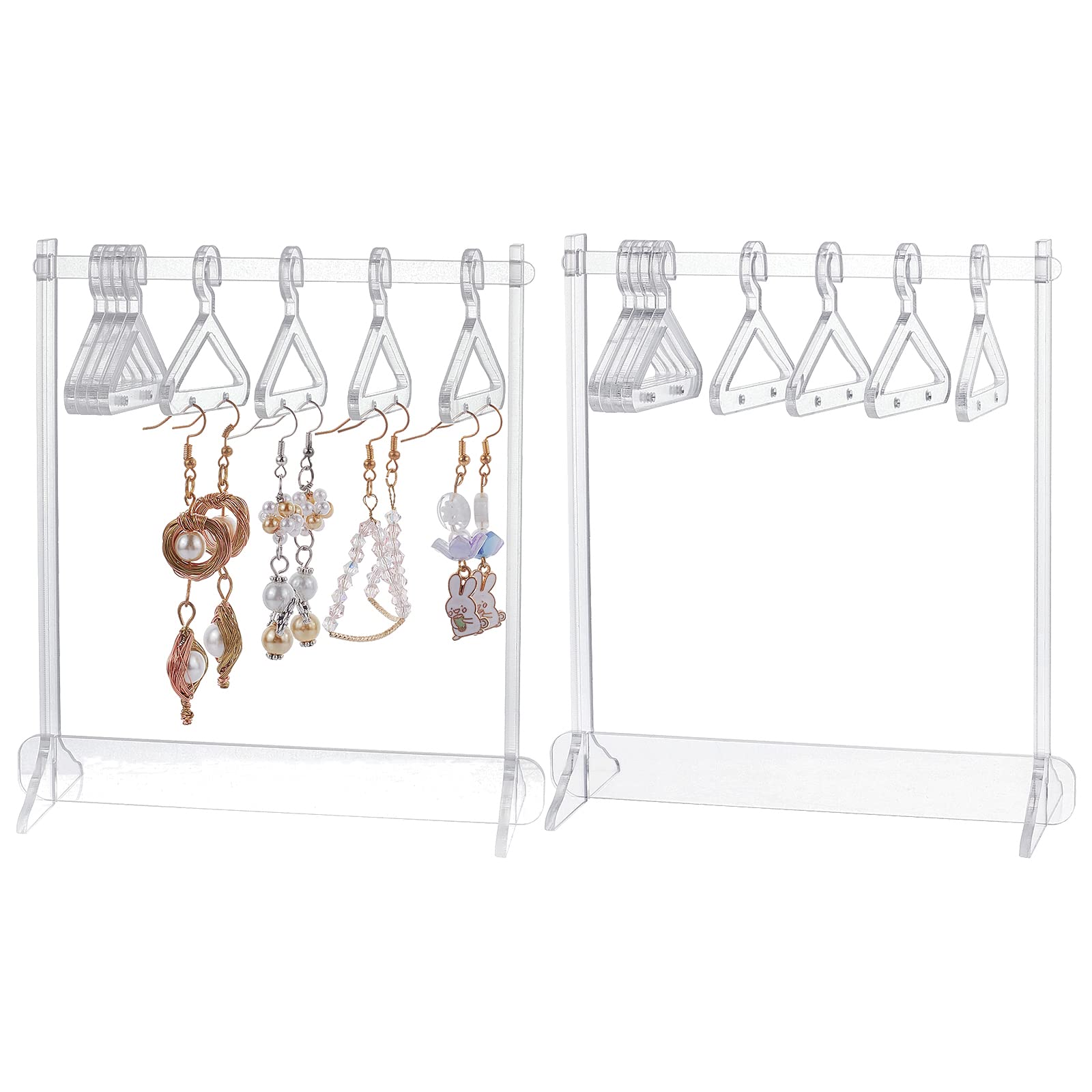 SUPERFINDINGS 2 Sets Acrylic Earring Displays Stand Clear Hanger Earrings Display Stand with 8 Hangers Mini Hanger Stand for Jewelry Display Supplies Hanging Earring Show
