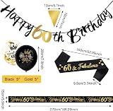Yontree 14 Pieces 60th Birthday Decorations Kit Gold Black Banner Confetti view 2