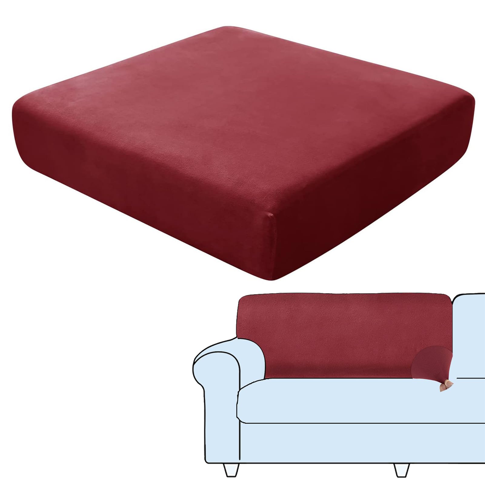 SHUOJIA Sofa Seat Cushion Covers, Stretch Velvet Sofa Cover, Non-Slip Couch Cushion Covers Replacement for Individual Cushion,with Elastic Fabric,Machine Washable (Dark Red,Backrest Cover)