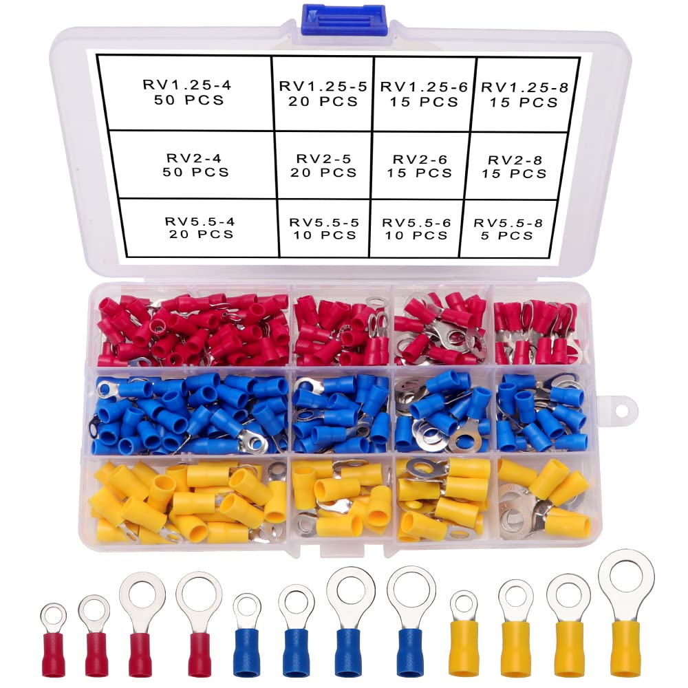 YIXISI 245 PCS Ring Crimp Terminals Connectors Set, Crimp Connectors, Insulated Ring Terminal