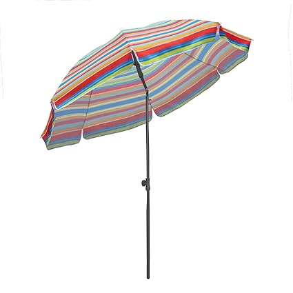 Sekey Sonnenschirm 200 cm Marktschirm Gartenschirm Terrassenschirm Rote Streifen Rund Sonnenschutz UV25+