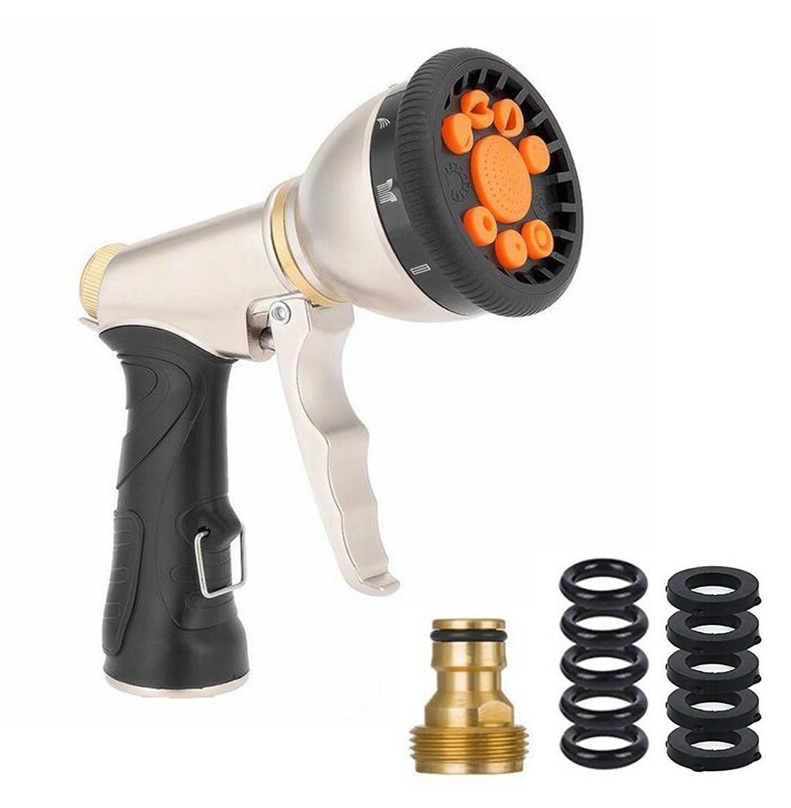 Xndryan Metal Hose Spray Gun﻿, 9 Adjustable Patterns Multi Spray Watering Gun, Heavy Duty Spary Nozzle for Plant Watering/Car Washing/Pet Showering/Sidewalk Cleaning