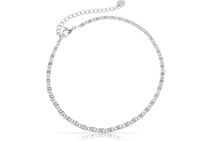 Made by Nami Flat Cuban Chain Anklet - Stainless Steel Link Ankle Bracelet - Cute Boho Summer Beach Anklet - Handmade in Germany - Adjustable for Women, Teens & Girls