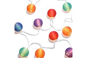 LampLust String Lights Paper Lanterns with Lights, 10 Multicolor Chinese Lanterns, 3 Inch Diameter, 7 Ft Lantern String Lights Bedroom, Plugin Outdoor Waterproof Paper Lantern Party Decorations