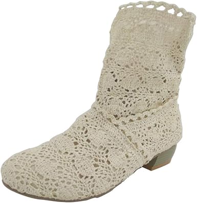 Amazon Com Kauneus Women Summer Autumn Lace Hollow Boots Mid Calf