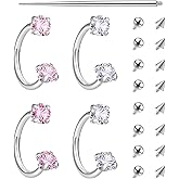 Horseshoe Nose Ring 16g Silver Gold Septum Rings Stainless Steel Pink CZ Septum Jewelry Double Gem Horseshoe with Replacement Balls Nose Lip Rings Hoop Labret Jewelry Cartilage Stud Earrings Daith Piercing Jewelry