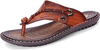 MXTSHMens Flip Flops Casual Leather Home Sandals For Mens Rubber Sole Slippers