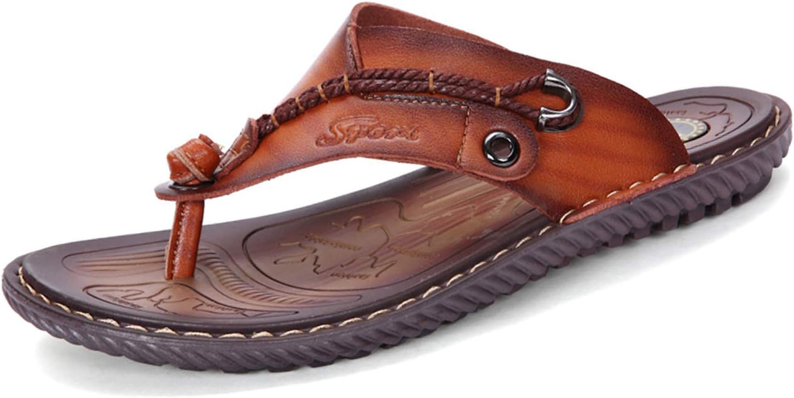 MXTSHMens Flip Flops Casual Leather Home Sandals For Mens Rubber Sole Slippers