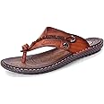 MXTSH Mens Flip Flops Casual Leather Home Sandals For Mens Rubber Sole Slippers