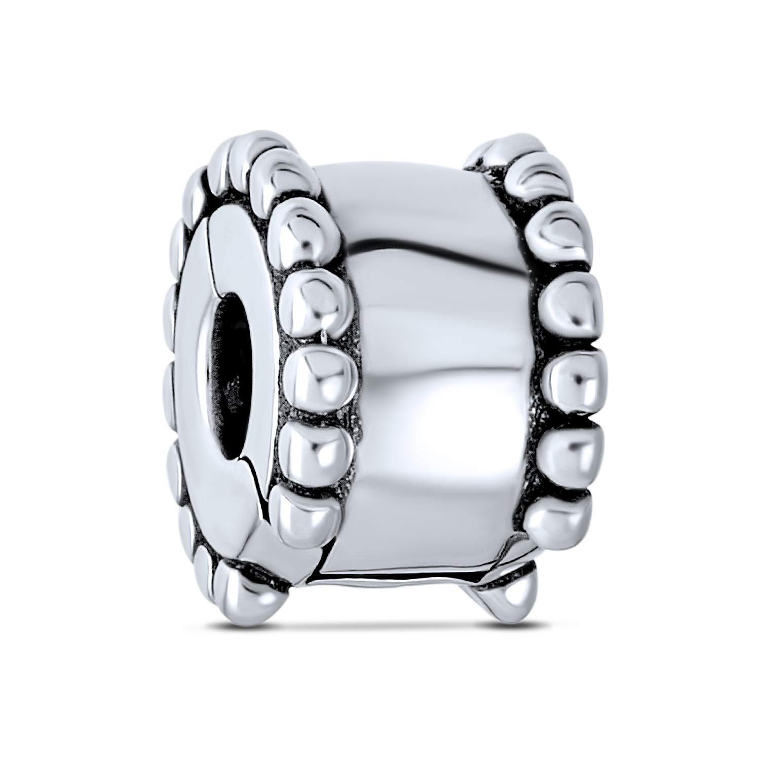 Bling Jewelry Trim Edge Spacer Stopper Spacer Bead Charm For Women Teens .925 Sterling Silver Snap Clasp Fits European Bracelet