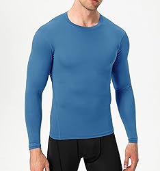 Grey Blue Compression Shirts Mens Long Sleeve