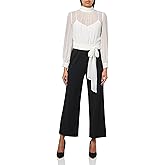 Calvin Klein womens Long Sleeve Mock Neck Chiffon Overlay Belted Twofer Jumpsuit