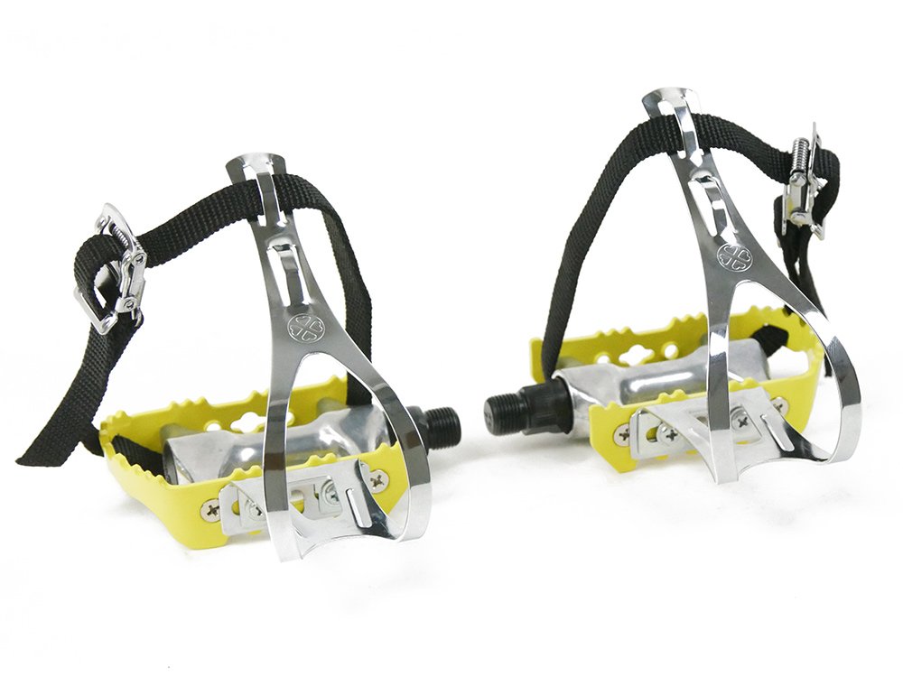 Yellow Road Bike Bicycle Pedals with Pedal Hook