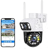 PTZ 2.4G/5G WiFi Outdoor security wireless 2X3MP Dual Lens Linkage Human Detect Pan tilt Digital zoom Auto Tracking Home Surveillance Camera 2-way audio color night vision ICsee &3M cable to yr outlet