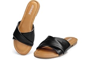 ATHMILE Sandals Women Dressy Summer Flat Comfortable Fashion Beach Cute Ladies Slides Leather Casual Dress Women's Sandals 2025 Size 6-11