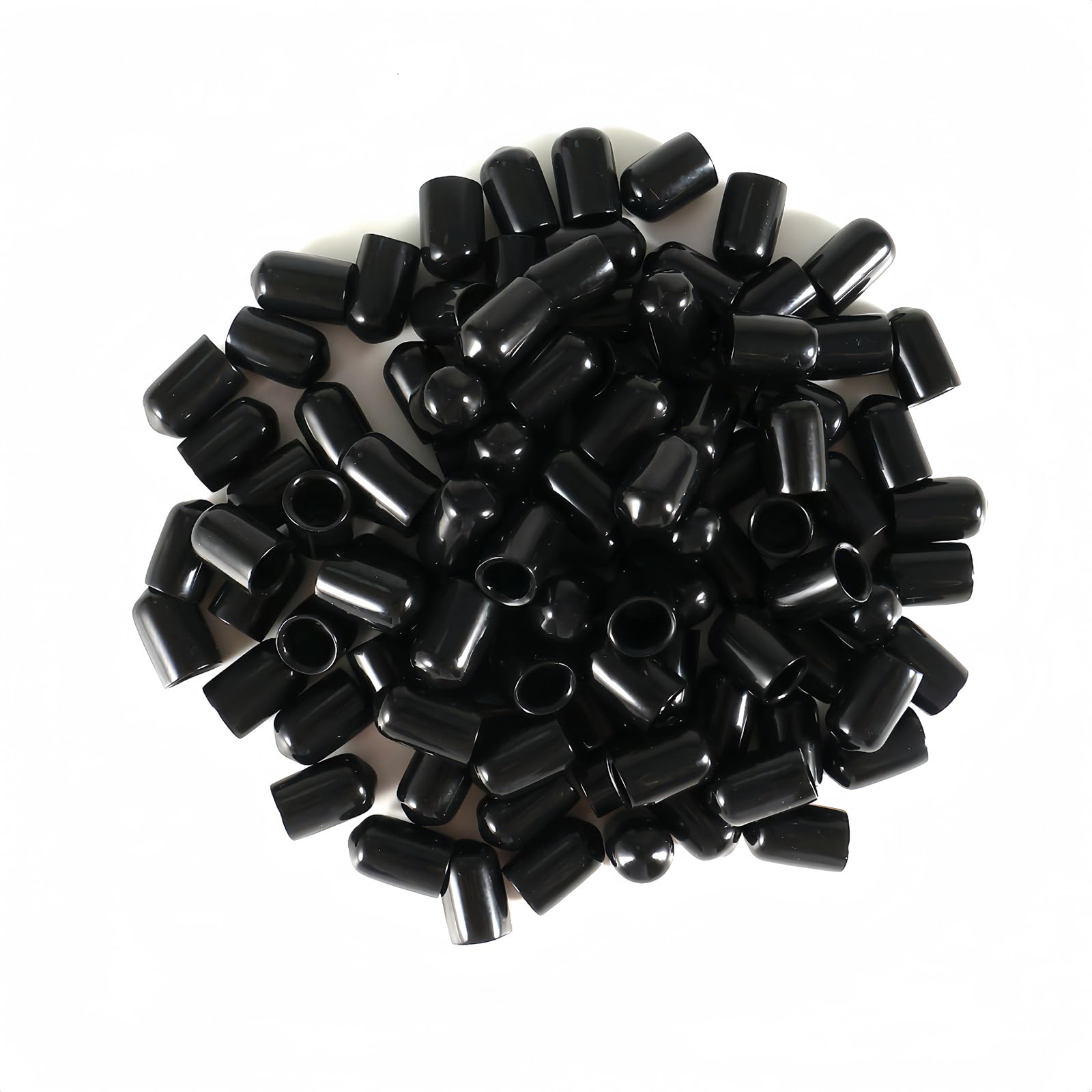 Boxonly Screw Thread Protectors PVC Rubber Round Tube Bolt Cap Plastic End Cap Cover Inner Dia.8mm Black 100Pcs