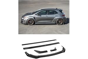 EXTREME ONLINE STORE Replacement for 2023-2024 Toyota E210 GR Corolla Models | GR Style Front Bumper Lip Splitter & Side Skirts Rocker Panel Extension Pair & Rear Apron Lip Side Spat (ABS Plastic - Painted Glossy Black)