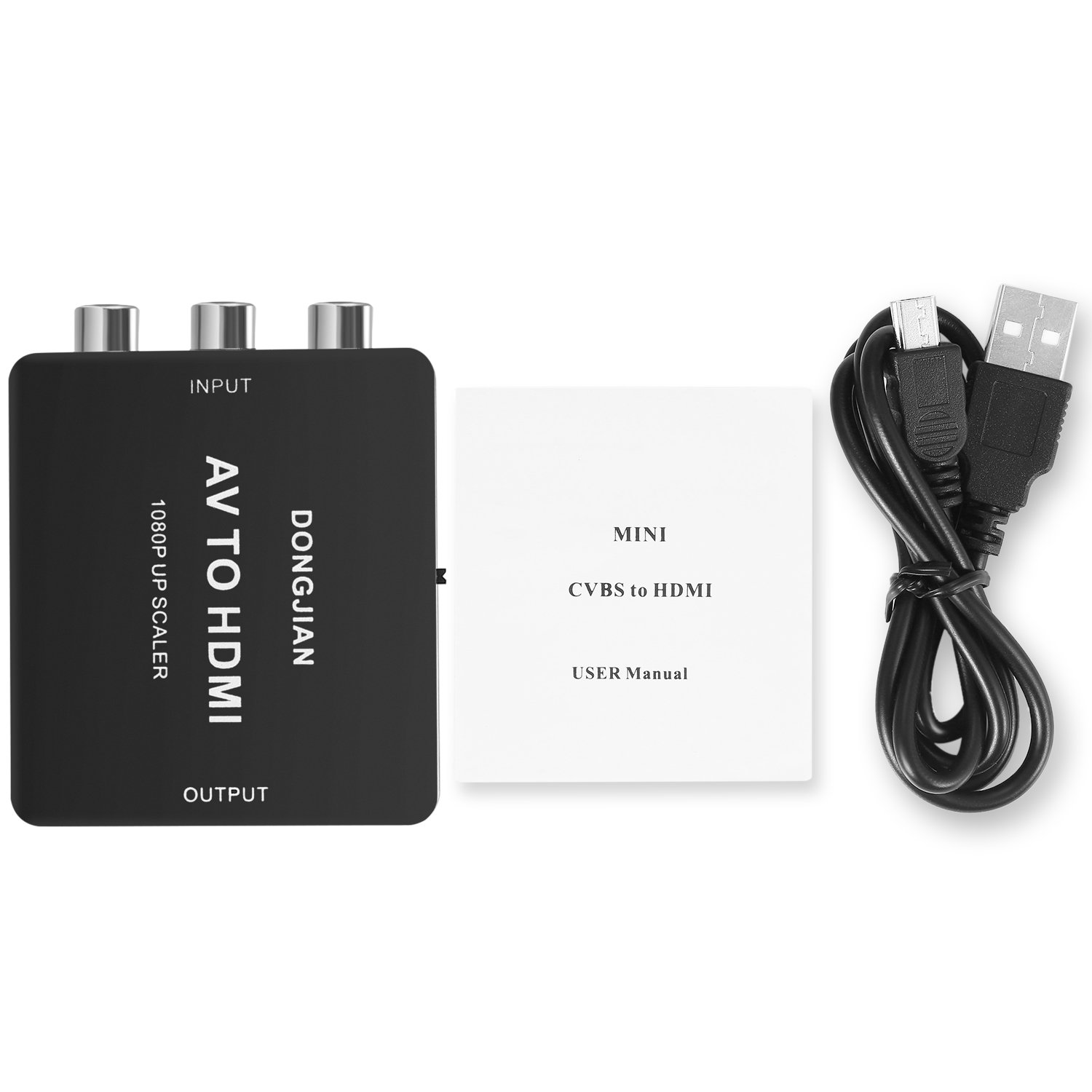 DONGJIAN RCA Composite CVBS AV to HDMI Video Audio Converter Adapter with USB Charge Cable Support 1080P for PC Laptop Xbox PS4 PS3 TV STB VHS VCR Camera DVD