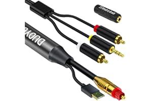 DUOYUTING Digital to Analog 3.5mm AUX Audio Cable, 2 RCA Adapter, All-in-one D/A Audio Converter, for TV/PS4/Xbox/DVD SPDIF/TOSLINK/Optical Port to Sound Box Amplifier Headphones (16.5FT)