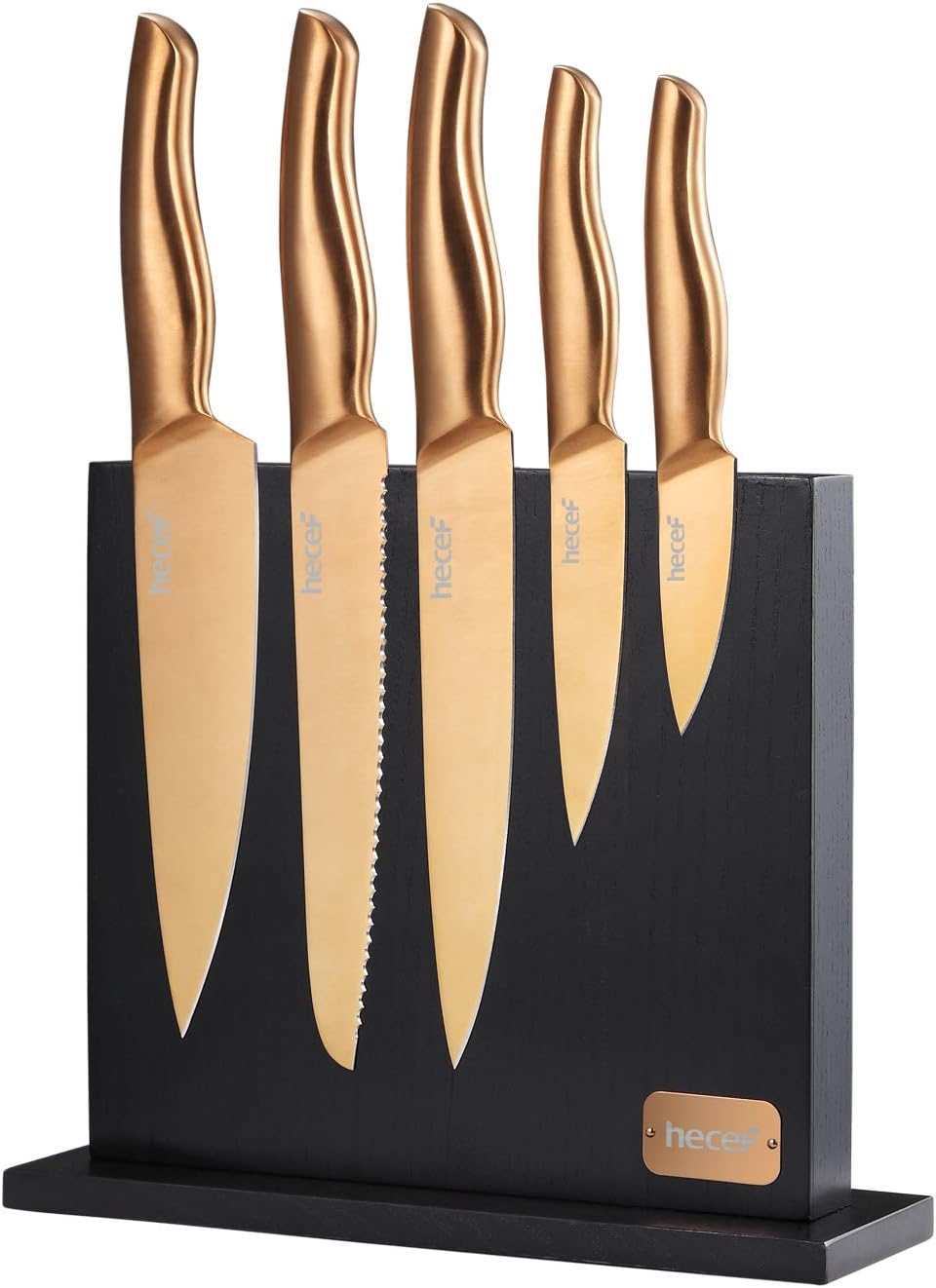 Hecef 6 Piece Kitchen Knife Block Set,All Metal Construction Hollow